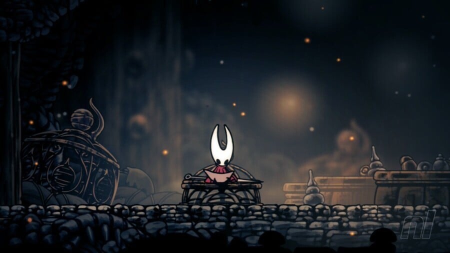 Silksong Hornet sitting at a bench